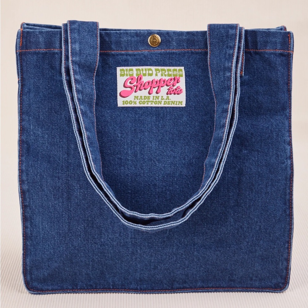 NWOT Big Bud Press Dark Wash Denim Shopper Tote Bag - Picture 7 of 8